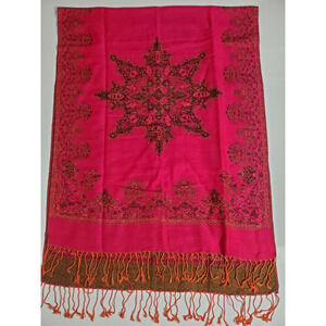 FINE PASHMINA WOOL & SILK Scarf Shawl PINK MANDALA Lux Art Rectangle 70X28